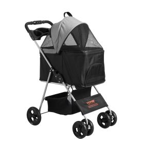 VEVOR Pet Stroller, 4 Wheels Dog Stroller Rotate with Brakes, 35lbs Weight Capacity, Puppy Stroller with Detachable Carrier, Storage Basket and Cup Ho