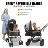 VEVOR Pet Stroller, 4 Wheels Dog Stroller Rotate with Brakes, 44lbs Weight Capacity, Puppy Stroller with Reversible Handlebar, Storage Basket and Zipp